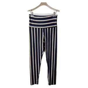 LA Gypsy Blue White Striped Soft Comfy Pull On Leggings pants high waisted